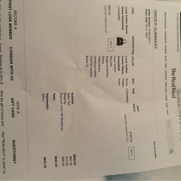 Louis Vuitton Damier Ebene Tote with Red Interior and Gold Hardware - Picture 15 of 15